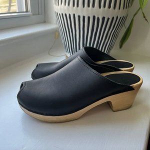 Sven Plain Peep Toe Mid-Heel Mule Clogs Sz 37